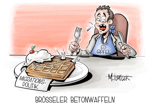 Cartoon: Brüsseler Betonwaffeln (medium) by Mirco Tomicek tagged eu,gipfel,brüssel,belgien,waffeln,migartion,migrationspolitik,politik,asyl,asylpolitik,sicherheitspaket,europa,herbstgipfel,karikatur,pressekarikatur,cartoon,mirco,tomicek,eu,gipfel,brüssel,belgien,waffeln,migartion,migrationspolitik,politik,asyl,asylpolitik,sicherheitspaket,europa,herbstgipfel,karikatur,pressekarikatur,cartoon,mirco,tomicek