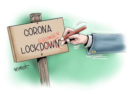 Cartoon: Corona Lockdown - Lockerung (medium) by Mirco Tomicek tagged corona,lockdown,lockerung,deutschland,karikatur,cartoon,aktuell,bunt,tomicek,corona,lockdown,lockerung,deutschland,karikatur,cartoon,aktuell,bunt,tomicek