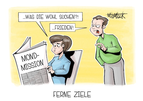 Cartoon: Ferne Ziele (medium) by Mirco Tomicek tagged artemis,zwei,mond,mondmission,mission,rakete,all,weltall,astronauten,mondrakete,frieden,krieg,karikatur,cartoon,pressekarikatur,mirco,tomicek,artemis,zwei,mond,mondmission,mission,rakete,all,weltall,astronauten,mondrakete,frieden,krieg,karikatur,cartoon,pressekarikatur,mirco,tomicek