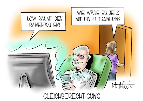 Cartoon: Gleichberechtigung (medium) by Mirco Tomicek tagged jogi,joachim,löw,bundestrainer,trainer,bund,deutsche,nationalmannschaft,mannschaft,national,elf,em,europa,meisterschaft,fußball,trainieren,verlassen,hört,auf,dfb,deutschland,germany,football,nachfolger,wm,sieg,gleichberechtigung,geld,verdienen,männer,frauen,equal,pay,day,equality,cartoon,karikatur,pressekarikatur,mirco,tomicek,jogi,joachim,löw,bundestrainer,trainer,bund,deutsche,nationalmannschaft,mannschaft,national,elf,em,europa,meisterschaft,fußball,trainieren,verlassen,hört,auf,dfb,deutschland,germany,football,nachfolger,wm,sieg,gleichberechtigung,geld,verdienen,männer,frauen,equal,pay,day,equality,cartoon,karikatur,pressekarikatur,mirco,tomicek