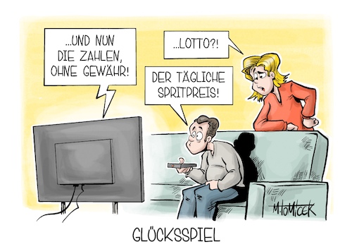 Cartoon: Glücksspiel (medium) by Mirco Tomicek tagged kabinett,spritpreispaket,spritpreise,spritpreisbremse,spritpreis,benzin,diesel,energiepreise,tanken,tankstellen,preise,erhöhen,ölpreis,lotto,karikatur,cartoon,pressekarikatur,mirco,tomicek,kabinett,spritpreispaket,spritpreise,spritpreisbremse,spritpreis,benzin,diesel,energiepreise,tanken,tankstellen,preise,erhöhen,ölpreis,lotto,karikatur,cartoon,pressekarikatur,mirco,tomicek