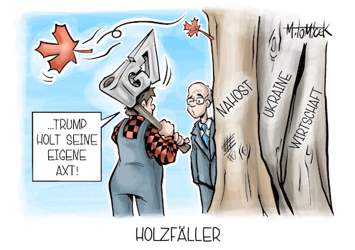 Cartoon: Holzfäller (medium) by Mirco Tomicek tagged lage,in,nahost,krieg,israel,iran,raketen,angriffe,donald,trump,usa,g7,gipfel,treffen,kanada,außenpolitik,kriege,ukraine,russland,wirtschaft,karikatur,pressekarikatur,cartoon,mirco,tomicek,lage,in,nahost,krieg,israel,iran,raketen,angriffe,donald,trump,usa,g7,gipfel,treffen,kanada,außenpolitik,kriege,ukraine,russland,wirtschaft,karikatur,pressekarikatur,cartoon,mirco,tomicek