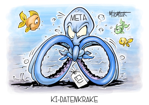 Cartoon: KI-Datenkrake (medium) by Mirco Tomicek tagged meta,ki,instagram,facebook,whatsapp,nutzerdaten,nutzer,daten,eu,europa,datenschützer,datenschutz,unterlassungsklage,ai,künstliche,intelligenz,zuckerberg,datenkrake,karikatur,pressekarikatur,cartoon,mirco,tomicek,meta,ki,instagram,facebook,whatsapp,nutzerdaten,nutzer,daten,eu,europa,datenschützer,datenschutz,unterlassungsklage,ai,künstliche,intelligenz,zuckerberg,datenkrake,karikatur,pressekarikatur,cartoon,mirco,tomicek