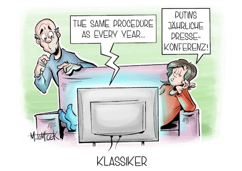 Cartoon: Klassiker (medium) by Mirco Tomicek tagged putin,jährliche,pressekonferenz,rede,konferenz,jahrespressekonferenz,russland,ukraine,krieg,same,procedure,as,every,year,film,dinner,for,one,karikatur,pressekarikatur,cartoon,mirco,tomicek,putin,jährliche,pressekonferenz,rede,konferenz,jahrespressekonferenz,russland,ukraine,krieg,same,procedure,as,every,year,film,dinner,for,one,karikatur,pressekarikatur,cartoon,mirco,tomicek