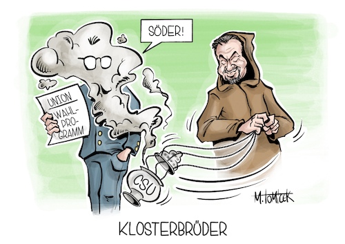 Cartoon: Klosterbrüder (medium) by Mirco Tomicek tagged csu,winterklausur,klausur,markus,söder,friedrich,merz,neuwahlen,neuwahl,bundestagswahl,wahlen,wahlprogramm,wahlkampf,cdu,union,kloster,seeon,kanzlerkandidat,kanzlerfrage,karikatur,pressekarikatur,cartoon,mirco,tomicek,csu,winterklausur,klausur,markus,söder,friedrich,merz,neuwahlen,neuwahl,bundestagswahl,wahlen,wahlprogramm,wahlkampf,cdu,union,kloster,seeon,kanzlerkandidat,kanzlerfrage,karikatur,pressekarikatur,cartoon,mirco,tomicek