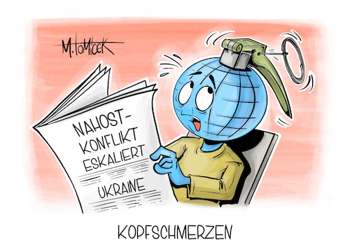 Cartoon: Kopfschmerzen (medium) by Mirco Tomicek tagged nahost,konflikt,eskaliert,eskalation,israel,iran,raketen,angriffe,angriff,raketenangriff,armee,krieg,karikatur,pressekarikatur,cartoon,mirco,tomicek,nahost,konflikt,eskaliert,eskalation,israel,iran,raketen,angriffe,angriff,raketenangriff,armee,krieg,karikatur,pressekarikatur,cartoon,mirco,tomicek