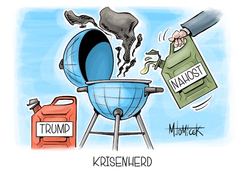 Cartoon: Krisenherd (medium) by Mirco Tomicek tagged krisenherd,nahost,iran,israel,angriff,angriffe,raketen,militär,donald,trump,usa,amerika,atomwaffen,karikatur,pressekarikatur,cartoon,mirco,tomicek,krisenherd,nahost,iran,israel,angriff,angriffe,raketen,militär,donald,trump,usa,amerika,atomwaffen,karikatur,pressekarikatur,cartoon,mirco,tomicek