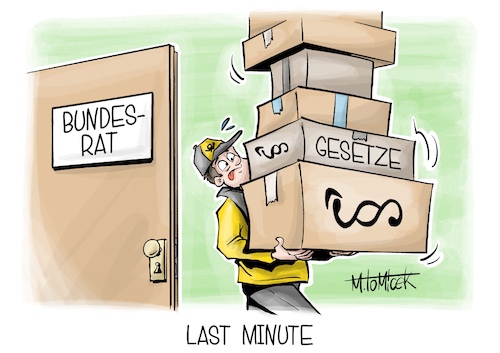 Cartoon: Last Minute (medium) by Mirco Tomicek tagged bundesrat,bundestag,gesetze,beschlüsse,gesetz,rente,steuern,gastro,gastronomie,arbeit,last,minute,geschenk,geschenke,weihnachten,postbote,paketbote,regierung,koalition,karikatur,pressekarikatur,cartoon,mirco,tomicek,bundesrat,bundestag,gesetze,beschlüsse,gesetz,rente,steuern,gastro,gastronomie,arbeit,last,minute,geschenk,geschenke,weihnachten,postbote,paketbote,regierung,koalition,karikatur,pressekarikatur,cartoon,mirco,tomicek