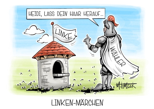 Cartoon: Linken-Märchen (medium) by Mirco Tomicek tagged linke,heidi,reichinnek,linken,partei,wahlkampf,wahl,kandidatin,wahlen,neuwahl,neuwahlen,bundestagswahl,bundestagswahlen,rapunzel,karikatur,pressekarikatur,cartoon,mirco,tomicek,linke,heidi,reichinnek,linken,partei,wahlkampf,wahl,kandidatin,wahlen,neuwahl,neuwahlen,bundestagswahl,bundestagswahlen,rapunzel,karikatur,pressekarikatur,cartoon,mirco,tomicek