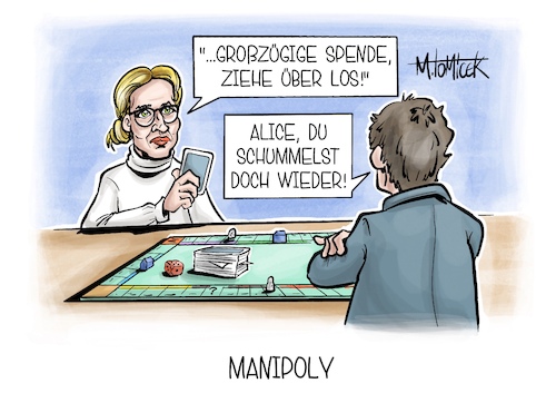 Cartoon: Manipoly (medium) by Mirco Tomicek tagged afd,alternative,für,deutschland,spende,spenden,spendenaffäre,parteispende,parteispendenaffäre,österreich,strohmann,fpö,geld,finanzen,wahlkampf,wahlen,neuwahl,wahl,bundestagswahl,alice,weidel,monopoly,karikatur,pressekarikatur,cartoon,mirco,tomicek,afd,alternative,für,deutschland,spende,spenden,spendenaffäre,parteispende,parteispendenaffäre,österreich,strohmann,fpö,geld,finanzen,wahlkampf,wahlen,neuwahl,wahl,bundestagswahl,alice,weidel,monopoly,karikatur,pressekarikatur,cartoon,mirco,tomicek