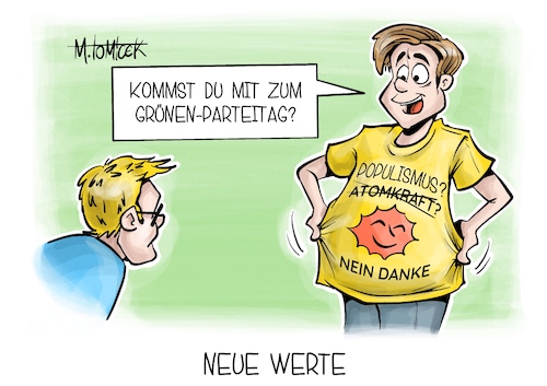 Cartoon: Neue Werte (medium) by Mirco Tomicek tagged neuwahlen,neuwahl,wahlkampf,wahl,grüne,grünenparteitag,grünen,parteitag,thema,migration,asyl,asylpolitik,migrationspolitik,populismus,atomkraft,umwelt,umweltschutz,karikatur,pressekarikatur,cartoon,mirco,tomicek,neuwahlen,neuwahl,wahlkampf,wahl,grüne,grünenparteitag,grünen,parteitag,thema,migration,asyl,asylpolitik,migrationspolitik,populismus,atomkraft,umwelt,umweltschutz,karikatur,pressekarikatur,cartoon,mirco,tomicek