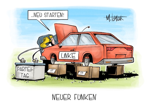 Cartoon: Neuer Funken (medium) by Mirco Tomicek tagged die,linke,parteitag,linken,partei,neustart,bsw,bündnis,sahra,wagenknecht,wahlen,wahl,wahlkampf,stimmen,umfrage,halle,karikatur,pressekarikatur,cartoon,mirco,tomicek,die,linke,parteitag,linken,partei,neustart,bsw,bündnis,sahra,wagenknecht,wahlen,wahl,wahlkampf,stimmen,umfrage,halle,karikatur,pressekarikatur,cartoon,mirco,tomicek