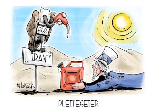 Cartoon: Pleitegeier (medium) by Mirco Tomicek tagged iran,krieg,usa,us,amerika,ölpreise,öl,benzinpreise,benzin,anstieg,russland,sanktion,sanktionen,ausgesetzt,trump,tanken,tanker,karikatur,pressekarikatur,cartoon,mirco,tomicek,iran,krieg,usa,us,amerika,ölpreise,öl,benzinpreise,benzin,anstieg,russland,sanktion,sanktionen,ausgesetzt,trump,tanken,tanker,karikatur,pressekarikatur,cartoon,mirco,tomicek