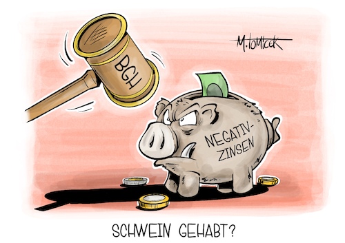 Cartoon: Schwein gehabt? (medium) by Mirco Tomicek tagged bgh,bundesgerichtshof,bank,banken,negativzinsnen,zinsen,unrecht,geld,geldeinlagen,konten,geldhäuser,negativ,gericht,finanzen,cartoon,karikatur,pressekarikatur,mirco,tomicek,bgh,bundesgerichtshof,bank,banken,negativzinsnen,zinsen,unrecht,geld,geldeinlagen,konten,geldhäuser,negativ,gericht,finanzen,cartoon,karikatur,pressekarikatur,mirco,tomicek