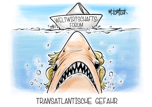 Cartoon: Transatlantische Gefahr (medium) by Mirco Tomicek tagged weltwirtschaftsforum,davos,weltwirtschaft,forum,wirtschaft,welt,arbeit,donald,trump,america,first,usa,us,präsident,gesetze,weiße,hai,sharks,karikatur,pressekarikatur,cartoon,mirco,tomicek,weltwirtschaftsforum,davos,weltwirtschaft,forum,wirtschaft,welt,arbeit,donald,trump,america,first,usa,us,präsident,gesetze,weiße,hai,sharks,karikatur,pressekarikatur,cartoon,mirco,tomicek