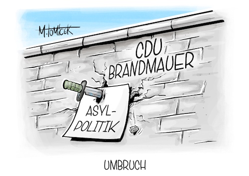 Cartoon: Umbruch (medium) by Mirco Tomicek tagged cdu,friedrich,merz,migration,asyl,migrationspolitik,asylpolitik,politik,union,zusammenarbeit,afd,alternative,für,deutschland,messer,messerangriff,messerattacke,aschaffenburg,attacke,brandmauer,karikatur,pressekarikatur,cartoon,mirco,tomicek,cdu,friedrich,merz,migration,asyl,migrationspolitik,asylpolitik,politik,union,zusammenarbeit,afd,alternative,für,deutschland,messer,messerangriff,messerattacke,aschaffenburg,attacke,brandmauer,karikatur,pressekarikatur,cartoon,mirco,tomicek