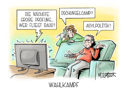 Cartoon: Wahlkampf (medium) by Mirco Tomicek tagged wahlkampf,wahl,neuwahlen,neuwahl,wahlen,messerattacke,messer,attacke,messerangriff,aschaffenburg,migration,asyl,migrationspolitik,asylpolitik,dschungelcamp,wahlthema,grenzen,cartoon,karikatur,pressekarikatur,mirco,tomicek,wahlkampf,wahl,neuwahlen,neuwahl,wahlen,messerattacke,messer,attacke,messerangriff,aschaffenburg,migration,asyl,migrationspolitik,asylpolitik,dschungelcamp,wahlthema,grenzen,cartoon,karikatur,pressekarikatur,mirco,tomicek