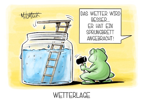 Cartoon: Wetterlage (medium) by Mirco Tomicek tagged wetter,wetterlage,regen,wind,regenwetter,sonne,sommer,wetterbericht,wetterfrosch,karikatur,pressekarikatur,cartoon,mirco,tomicek,wetter,wetterlage,regen,wind,regenwetter,sonne,sommer,wetterbericht,wetterfrosch,karikatur,pressekarikatur,cartoon,mirco,tomicek