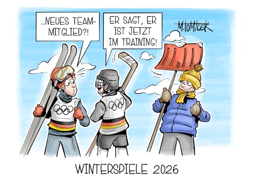 Cartoon: Winterspiele 2026 (medium) by Mirco Tomicek tagged schnee,eis,glatteis,glätte,winter,winterspiele,olympia,olympisch,mailand,wintersport,sportler,eishockey,skispringen,ski,karikatur,cartoon,pressekarikatur,mirco,tomicek,schnee,eis,glatteis,glätte,winter,winterspiele,olympia,olympisch,mailand,wintersport,sportler,eishockey,skispringen,ski,karikatur,cartoon,pressekarikatur,mirco,tomicek