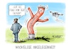 Cartoon: Wackelige Angelegenheit (small) by Mirco Tomicek tagged eu,europa,kommission,ursula,von,der,leyen,drohnen,drohnenangriffe,drohnenabwehr,abwehr,drohnenwall,karikatur,cartoon,pressekarikatur,mirco,tomicek