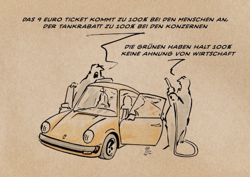 Cartoon: 100 Prozent (medium) by Guido Kuehn tagged tankrabatt,9euroticket,klima,fdp,grüne,tankrabatt,9euroticket,klima,fdp,grüne
