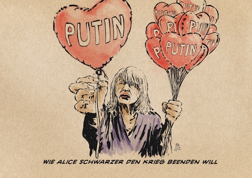 Cartoon: Alices Krieg (medium) by Guido Kuehn tagged ukraine,alice,schwarzer,ukraine,alice,schwarzer