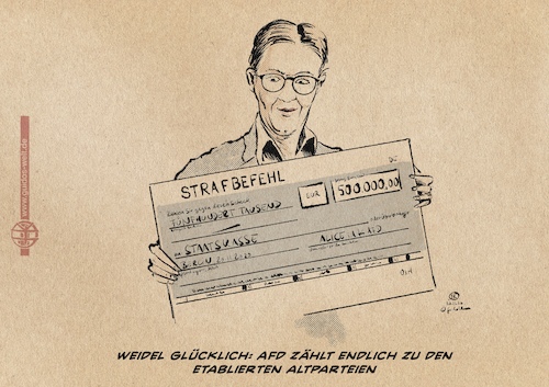 Cartoon: Altperteienglück (medium) by Guido Kuehn tagged afd,weidel,parteispende,skandal,strafe,afd,weidel,parteispende,skandal,strafe