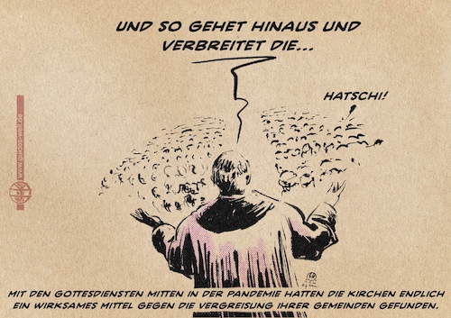 Cartoon: Aufklärung vs Kirchen (medium) by Guido Kuehn tagged corona,covid,kirchen,weihnachten,corona,covid,kirchen,weihnachten