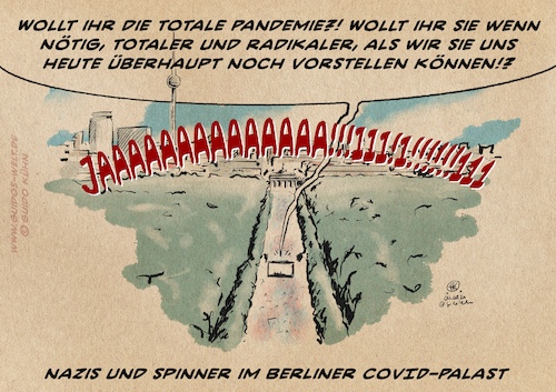 Cartoon: Aus dem Berliner Covid-Palast (medium) by Guido Kuehn tagged covid,corona,nazis,berlin,hygiene,demo,covidioten,covid,corona,nazis,berlin,hygiene,demo,covidioten