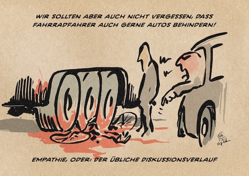 Cartoon: Automobile Empathie (medium) by Guido Kuehn tagged mobilität,fahrad,mobilität,fahrad