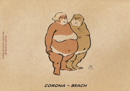 Cartoon: Corona Beach (medium) by Guido Kuehn tagged corona,covid19,pandemia,corona,covid19,pandemia,pandemi,beach,strand,masken,maskenpflicht,sonne,gebräunt