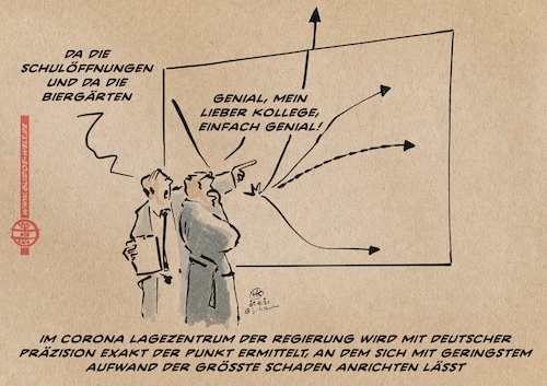 Cartoon: Deutsche Präzision (medium) by Guido Kuehn tagged corona,covid,b117,lockerungen,corona,covid,b117,lockerungen