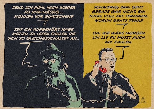 Cartoon: Liefers talkt mit Spahn (medium) by Guido Kuehn tagged spahn,liefers,talk,corona,medien,spahn,liefers,talk,corona,medien