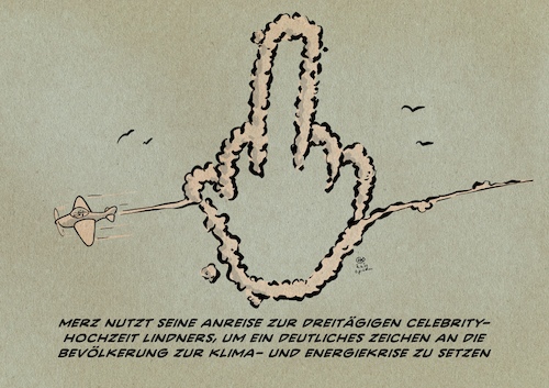 Cartoon: Merz hat es verstanden (medium) by Guido Kuehn tagged klimakrise,merz,privatflieger,umweltkrise,energiekrise,klimakrise,merz,privatflieger,umweltkrise,energiekrise