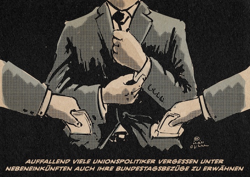 Cartoon: Nebeneinkünfte (medium) by Guido Kuehn tagged union,bundestag,nebeneinkünfte,cdu,csu,lobby,lobbyismus,union,bundestag,nebeneinkünfte,cdu,csu,lobby,lobbyismus
