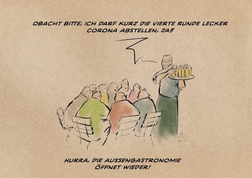 Cartoon: Ober noch eine Runde bitte! (medium) by Guido Kuehn tagged aussengastro,corona,aussengastro,corona