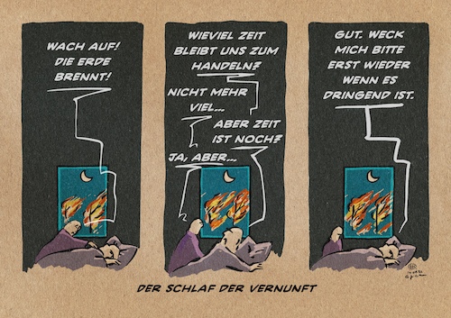 Cartoon: Schlaf der Vernunft (medium) by Guido Kuehn tagged klima,menschheit,zukunft,erde,lebensraum,klimakatastrophe,fossile,energien,klima,menschheit,zukunft,erde,lebensraum,klimakatastrophe,fossile,energien