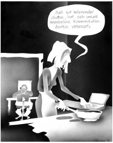 Cartoon: Chat (medium) by Jörg Halsema tagged chatten,kommunikation,it,communication,mann,frau,man,woman,couple,paar,beziehung,küche,home,wohnung