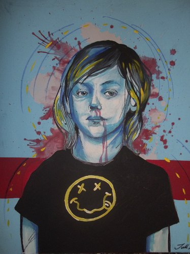 Cartoon: Kurt Cobain (medium) by joellestoret tagged kurt,cobain,sharpie,acrylic,blue,face,child,music,nirvana