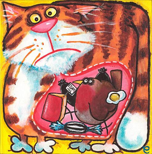 Cartoon: What the cat ate (medium) by dotmund tagged cat,bird,sausage,egg