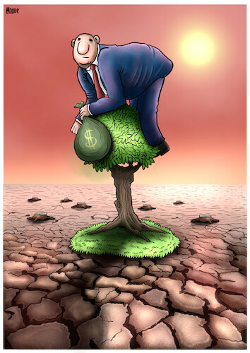 Cartoon: Desertification (medium) by miguelmorales tagged desertification,drough,landscape,rich,politicians,money,global,warming,trees,desertification,drough,landscape,rich,politicians,money,global,warming,trees