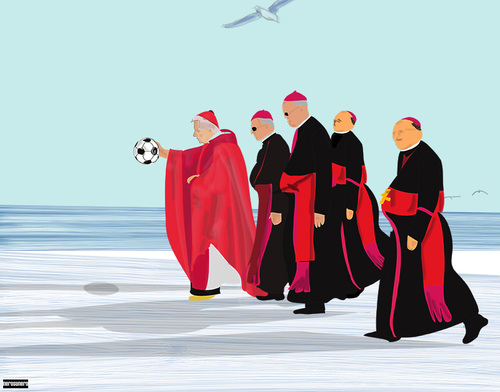 Cartoon: 4 Irish Bishops and Santa (medium) by nerosunero tagged bishops,santa,pope,christmas,holidays