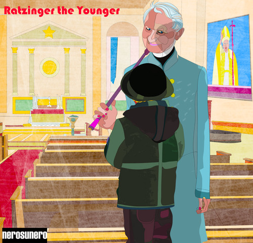 Cartoon: Ratzinger the Younger (medium) by nerosunero tagged ratzinger,pope,abuse,children