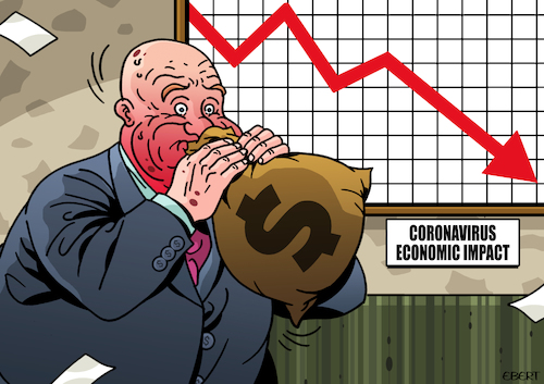 Cartoon: Coronavirus economic impact (medium) by Enrico Bertuccioli tagged coronavirus,pandemic,virus,stock,market,economy,business,money,recession,crisis,global,trade,industry,society,world