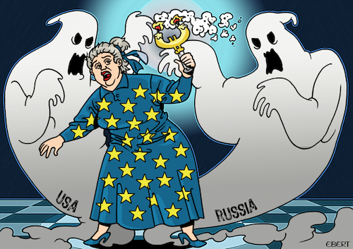 Cartoon: Ghosts (medium) by Enrico Bertuccioli tagged europe,eu,usa,unitedstates,russia,putin,vladimirputin,trump,donaldtrump,russianthreat,usathreat,dividedeurope,europedivided,sovereignism,conflict,cooperation,leadership,stability,instability,money,economy,finance,financialcrisis,political,politicalcartoon,politicalcartoons,editorialcartoon,editorialcartoons,europe,eu,usa,unitedstates,russia,putin,vladimirputin,trump,donaldtrump,russianthreat,usathreat,dividedeurope,europedivided,sovereignism,conflict,cooperation,leadership,stability,instability,money,economy,finance,financialcrisis,political,politicalcartoon,politicalcartoons,editorialcartoon,editorialcartoons