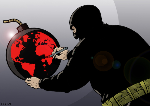 Cartoon: Global terrorism (medium) by Enrico Bertuccioli tagged terrorism,terrosrist,extremism,extremist,world,global,political,reliogious,religion,racism,war,civilization,power,control,death,people,society,crisis,international,nationalism,bloodshed,bombing,security,safety,threat,terrorism,terrosrist,extremism,extremist,world,global,political,reliogious,religion,racism,war,civilization,power,control,death,people,society,crisis,international,nationalism,bloodshed,bombing,security,safety,threat