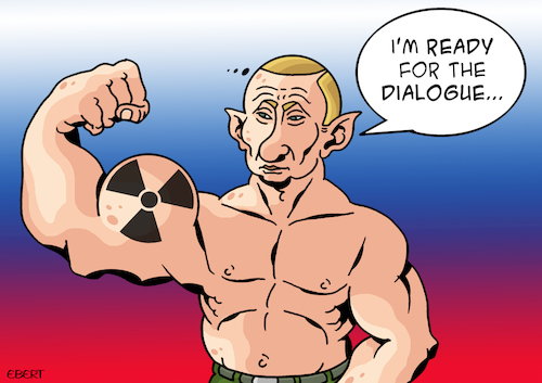 Cartoon: Putin open to dialogue? (medium) by Enrico Bertuccioli tagged putin,vladimirputin,war,nuclearwar,worldwar,ukraine,bombing,dialogue,peace,ceasefire,political,politicalcartoon,editorialcartoon,putin,vladimirputin,war,nuclearwar,worldwar,ukraine,bombing,dialogue,peace,ceasefire,political,politicalcartoon,editorialcartoon