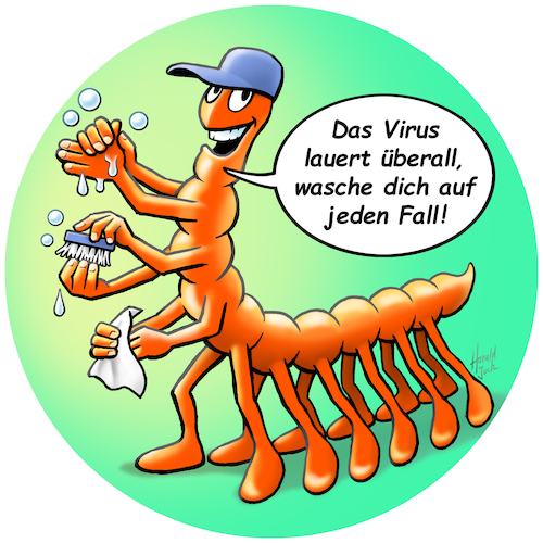 Cartoon: Corona Hygieneregeln 1000füßler (medium) by Harald Juch tagged corona,hygieneregeln,1000füssler,waschen