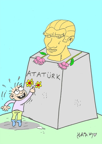Cartoon: children and Atatürk (medium) by yasar kemal turan tagged love,turkey,atatürk,children