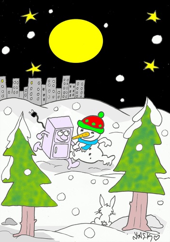 Cartoon: escape city (medium) by yasar kemal turan tagged escape,city,refrigerator,love,snowman,nature